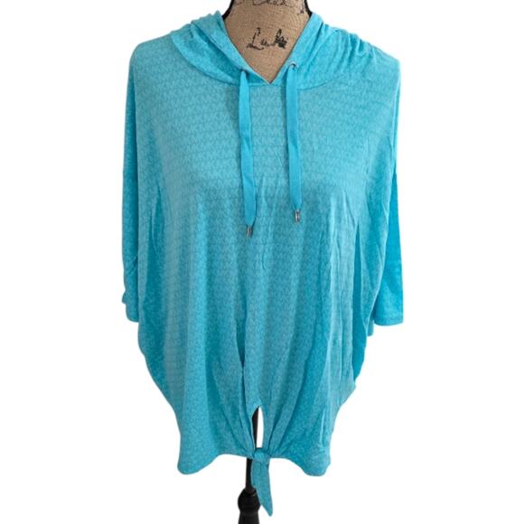 Michael‎ Kors Women's Turquoise Logo Hooded Tied Waist Light Weight Shirt 3X - Picture 1 of 8
